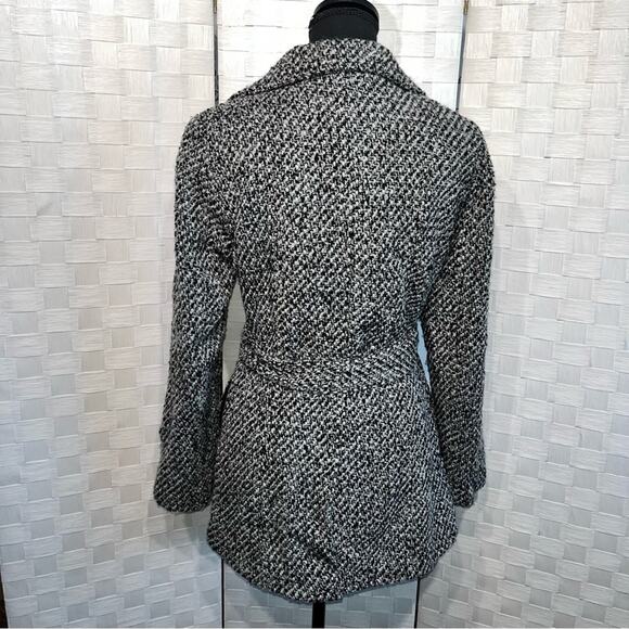 Calvin Klein Tweed Double Breasted Pea Coat Wool Blend Belted Jacket Womens 8 - Picture 4 of 16